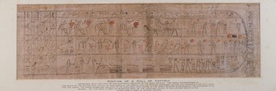 Section of papyrus inscribed with cursive hieroglyphs with the text of the eleventh section of the Book of Amtuat describing the birth of the sun-god into the sky at day-break, found in the plinth of a wooden Ptah-Sokar-Osiris figure by Unbekannt