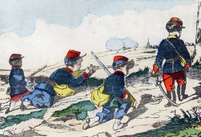 Snipers. Engraving in "Alphabet militaire enfantin". Imagery of Pont-a-Mousson, circa 1890 by Unbekannt