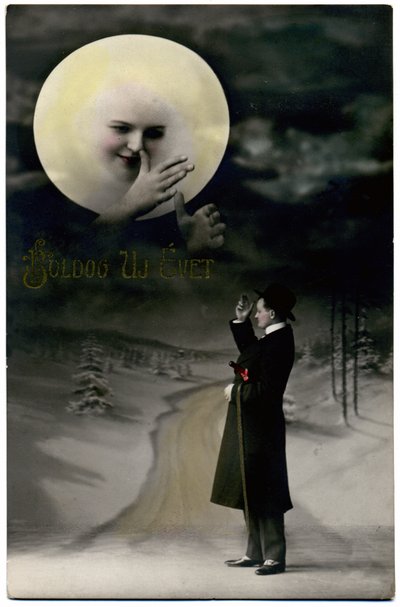Society. Wishes of the New Year. The moon and a walker by Unbekannter Künstler