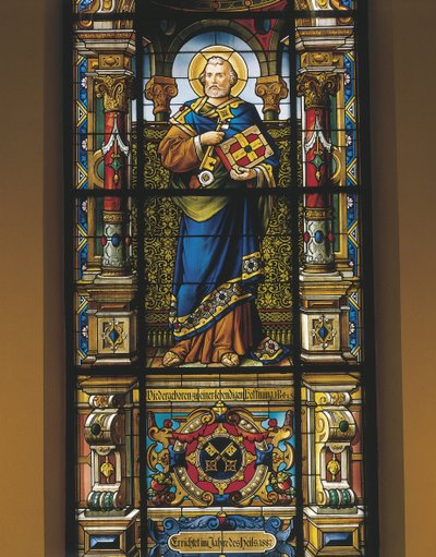 Stained glass window of St. Peter by William M. Timlin