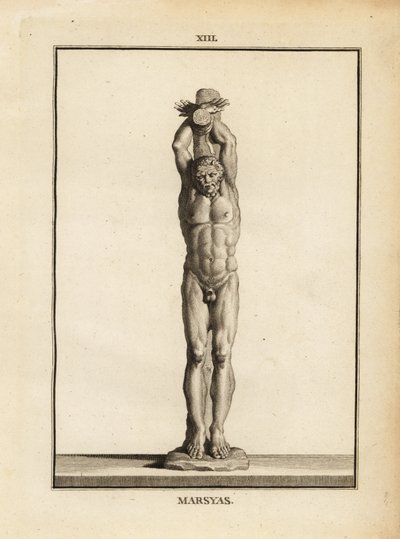 Statue of the satyr Marsyas receiving Apollo
