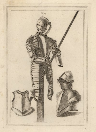Suit of Tilting Armour with Grand Guard and Lance Rest from the Tower of London 1, Helmet and Grand Guard 2, Breastpiece of a Cuirass 3 by Unbekannt