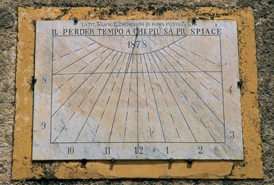 Sundial, side wall of Church of Maria Santissima Assunta, Palazzo Adriano, Sicily, Italy by Benjamin Baud