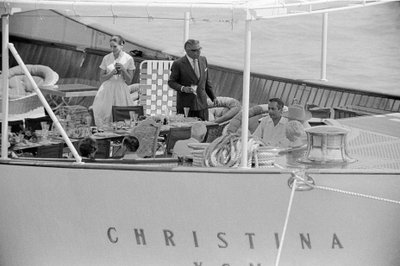 The Ship Builder Aristotelis Onassis and the Statesman Winston Churchill with His Wife on the Yacht 