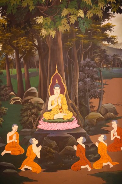 The Buddha preached His first sermon to the five monks by Unbekannter Künstler
