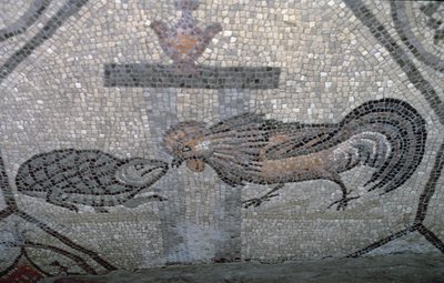 The Cock and the Tortoise, Detail from a Decorative Pavement Depicting Christian Images and Pagan Symbols by Unbekannt