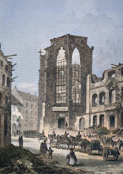 The Destroyed Building of the Library in Strasbourg by Unbekannter Künstler