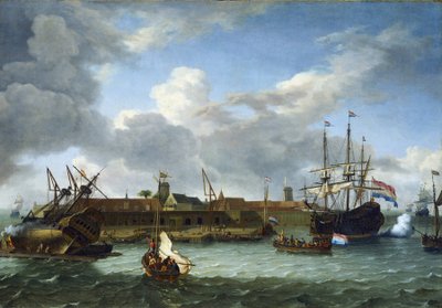 The island of Onrust, off the coast of Batavia, equipped with all the infrastructures necessary for commercial activities and maintenance of the vessels of the Dutch East India Company by Unbekannter Künstler