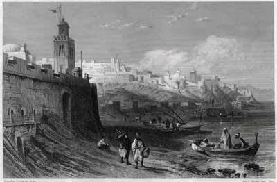 The picturesque port of the fortified city of Tangier in the 19th century, in the book on the Mediterranean by Louis Enault, a French journalist and traveller by Unbekannt