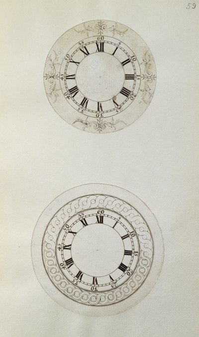 Two designs for large enamel watch dials, from mechanical notes and drawings compiled by John Harrison (1693-1776) and his son William (c.1726-72) by Unbekannt
