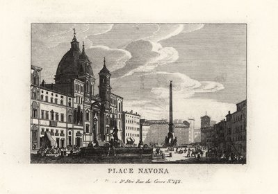 View of the Piazza Navona, with the Fountain, Egyptian Obelisk and Church of Sant
