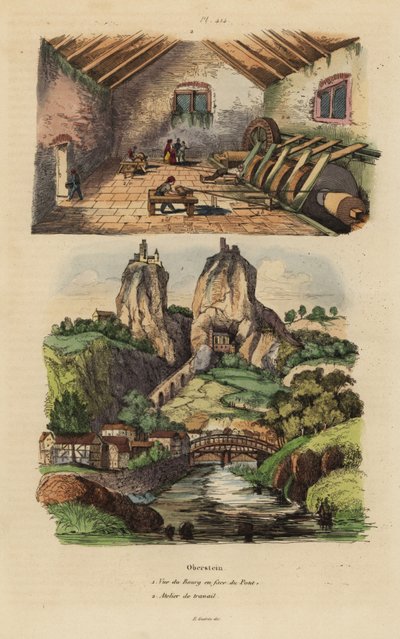 View of the town, bridge and crag church at Oberstein, and view of the agate and jasper gemstone polishing mill by Unbekannt