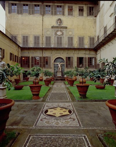 View of the walled garden with mosaic pavement decorated with the Medici coat of arms by Unbekannt