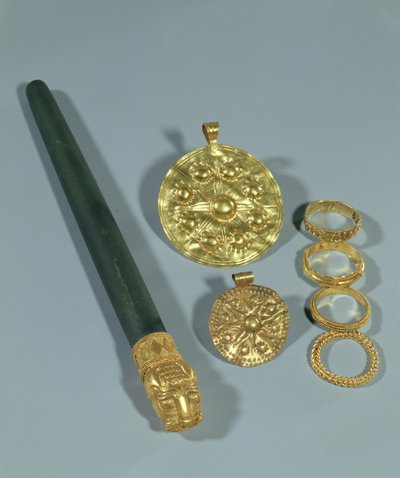 Whetstone and Rings with Granulated Decoration, Susa, Iran, Elamite Period, c.1150 BC by Unbekannt