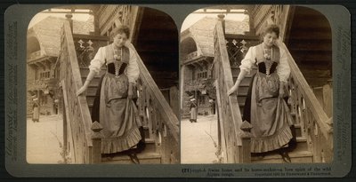 Stereoscopic Card Depicting a Young Swiss Woman in Traditional Costume by Underwood and Underwood