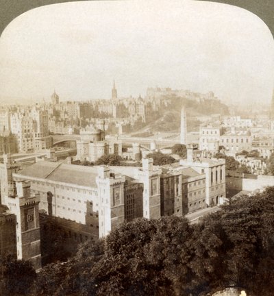 Edinburgh, from Calton Hill, S.W. to the Castle, Over Old Burial Ground, Scotland by Underwood and Underwood