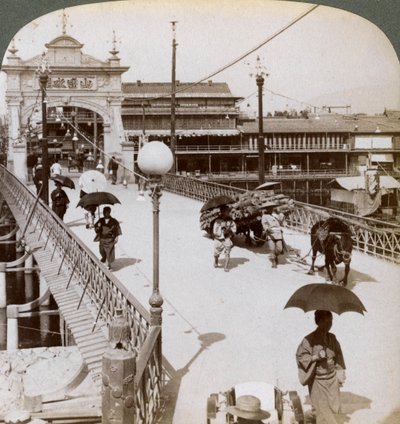 Looking West over the Kamo River Kamogawa at Shijo Bridge, Kyoto, Japan, 1904 by Underwood and Underwood