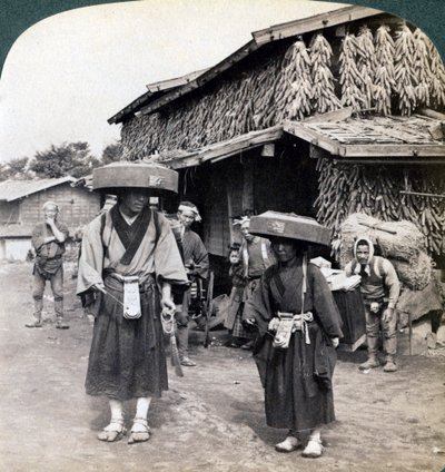 Pilgrim Beggars Beating Little Gongs, Near Lake Kawaguchi, Japan by Underwood and Underwood