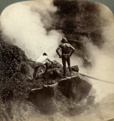 Watching an Eruption of Steam and Boiling Mud Halfway Up the Volcano of Aso-san, Japan by Underwood and Underwood