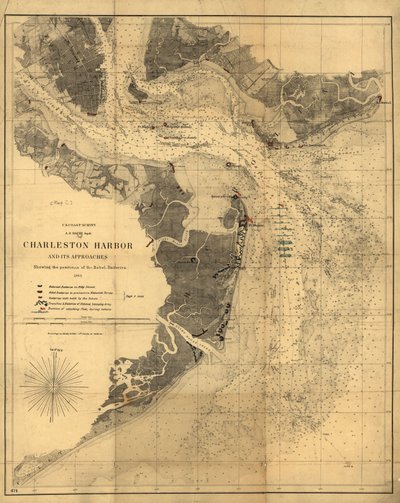 Charleston Harbor and its Approaches Showing the Positions of the Rebel Batteries by United States Coast Survey