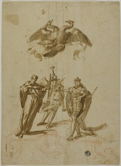 Allegorical Subject: Two-headed Imperial Eagle on Clouds; On Ground, a Draped Figure, a King and a Figure of Fame by Unknown