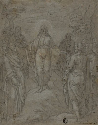 Christ and the Apostles (recto); Sketch of a Nativity Scene (verso) by Unknown