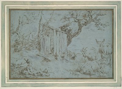 Landscape with Mercury Approaching a Shepherd (recto); Animal Head (verso) by Unknown