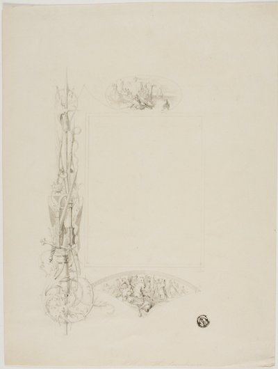 Vignette for Menu Card Decorated with Arms and Heroic Scenes by Unknown
