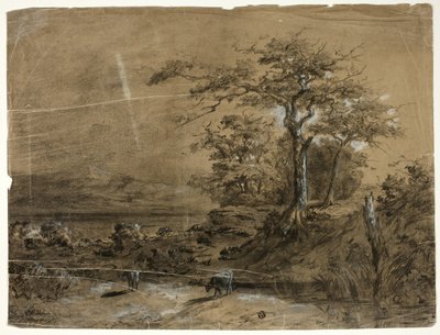 Wooded Landscape with Cows in Foreground by Unknown
