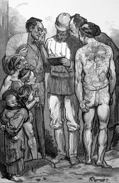 A European explorer surrounded by Japanese by Unknown artist
