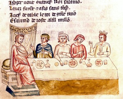A banquet scene: a king and his guests - Miniature from the codex 