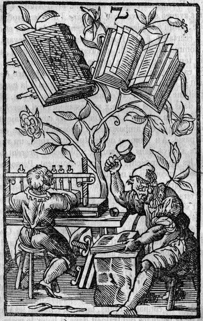 A bookbinding workshop in the Middle Ages. by Unknown artist