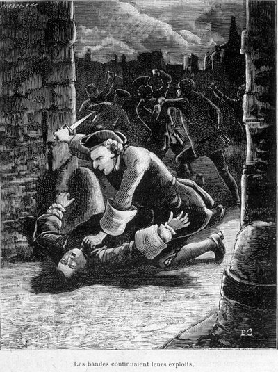 A fight between rival bands - Cartridge attacking a man by Unknown artist