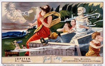 Aesculapius Dies, Blasted by Jupiter, for Resurrecting the Dead - Oxo Chromolithography, Produced by Liebig by Unknown artist