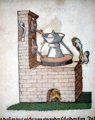 Alchemy: Apparatus for Distillation, Taken from a Book by Pietro Andrea Mattioli (Matthiole) (1500-1577). Frankfurt by Unknown artist