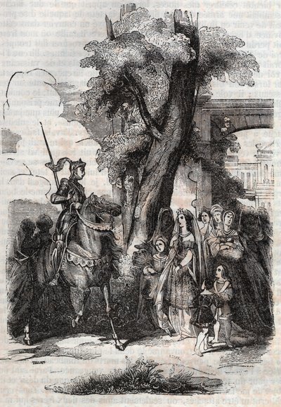 Alcina and her court come to greet Ruggiero - engraving of 1851 from the poem Orlando Furioso (1516) by Ludovico Ariosto, translated by the Count of Tressan and published by Gustave Harvard 1851 by Unknown artist