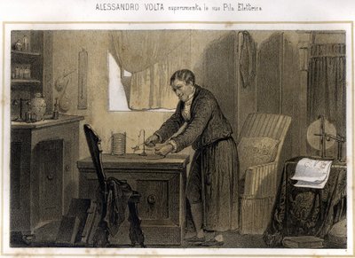 Alexandre (Alessandro) Volta (1745 - 1827) and his experiment on the electric battery - in 