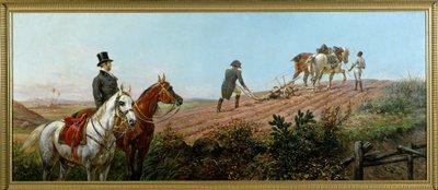 Allegory depicting Napoleon plowing under the supervision of his black servant in St. Helena by Unknown artist