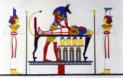 Anubis and a mummy - in Monuments of Egypt and Upper Nubia by Ippolito Rosellini by Unknown artist