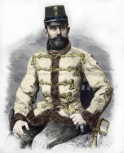 Archduke Rodolph of Habsburg (1858-1889), Crown Prince of Austria. Engraving of 1889 by Unknown artist