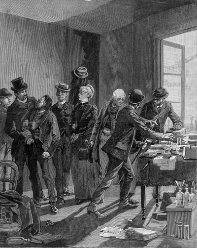 Arrest in Paris of nihilists Reinchtein and his wife. Engraving towards the end of the 19th century (1890?) by Unknown artist