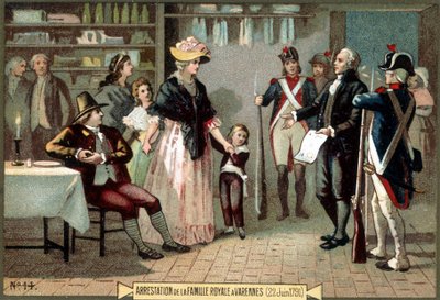 Arrest of the Royal Family (Louis XVI and Marie Antoinette with their children) in Varennes (22/06/1791). Chromolithography 19th century by Unknown artist