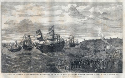 Arrival of Frederick V from the Palatinate in the port of Gravesend to marry Princess Elisabeth of England, daughter of King James I on 16 October 1612. He was welcomed by James Hay, 1st Earl of Carlisle. by Unknown artist