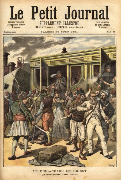 Attacking a train by robbers near Cherkessklui, engraving in 