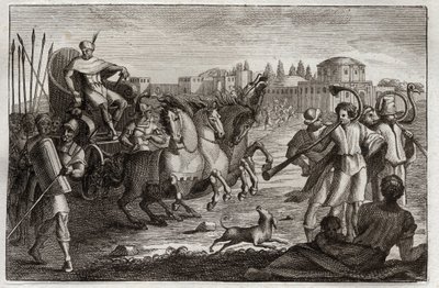Bible of Royaumont, Old Testament: Elevation of Joseph. Joseph is raised in glory. Illustration from 1811. by Unknown artist