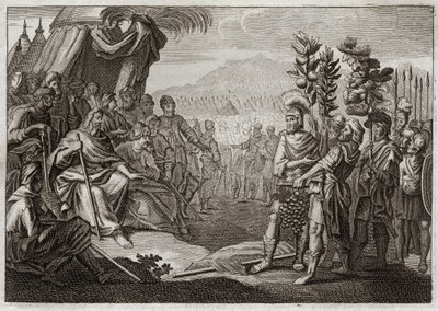 Bible of Royaumont, Old Testament: Twelve spies. Moses sent twelve spies to recognize the land of Canaan (Promised Land). They make the people whisper, and God, to punish them with this murmur, assures them that they will never enter this earth. Illustrati by Unknown artist
