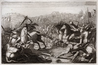 Bible of Royaumont, Old Testament: Victory of Judas. Judas Maccabee defeated Apollonius, Seron, Ptolemy Macron, Gorgias, Nicanor and Lysias in various battles. Illustration from 1811 by Unknown artist