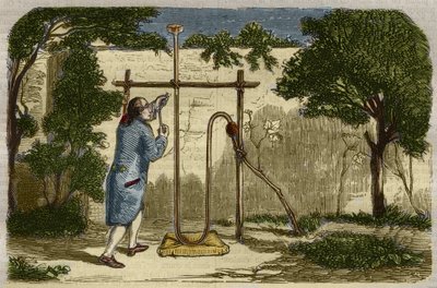 Botany: experience of Stephen Hales on the ascent force of the sap in 1727. Engraving from 1859 in 