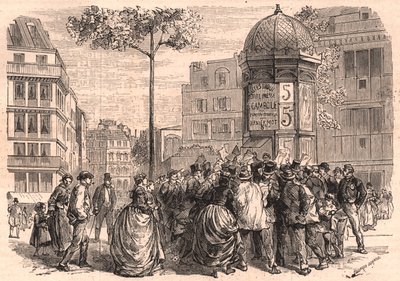 Boulevard Pigalle in Paris: Parisian crowd around a Morris column during the selling of the newspapers by Unknown