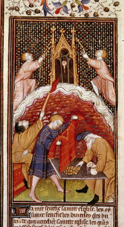 Calendar page: March. A pawnshop. Miniature from the manuscript of the 